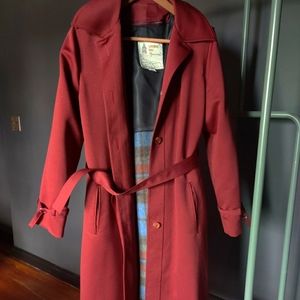 London Fog 70s Vintage Raincoat Wool Liner Zip Rust Red